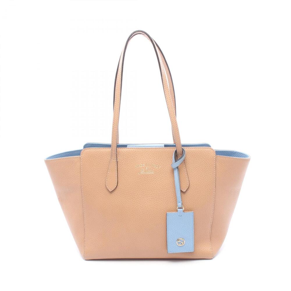 Gucci Swing Tote Bag Leather Beige Blue